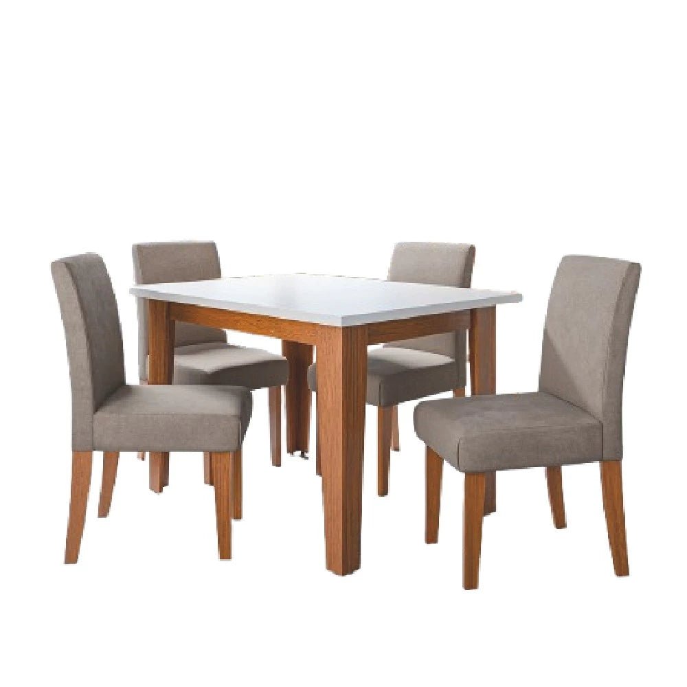 Conjunto Mesa de Jantar 1,20m com 4 Cadeiras Estofadas Madeira Nobre